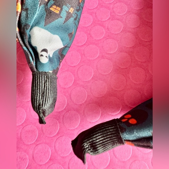 New Halloween Blue w/ Rhinestones Pumpkin Bat Fabric Adult Size Knotted Headband - Picture 9 of 9